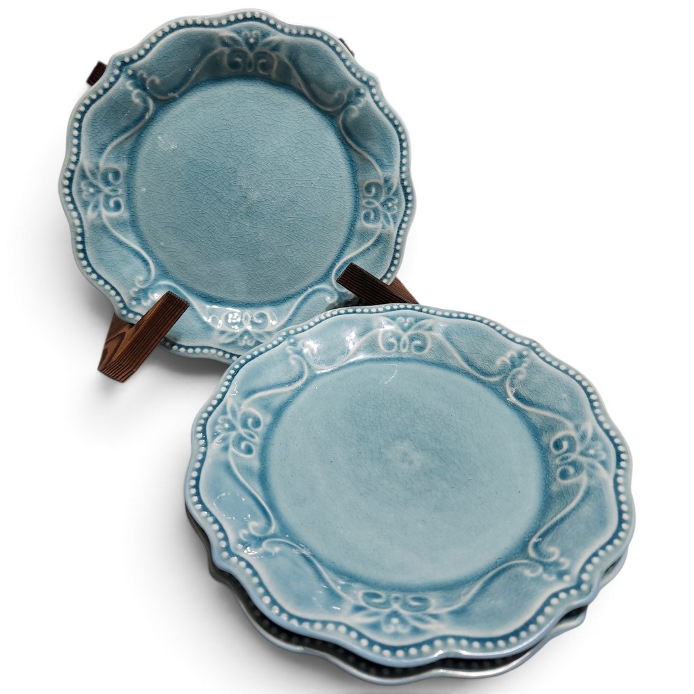 Pioneer Woman Paige Denim Blue Crackle 8" Salad Dessert Plates Set of 3 Retired
